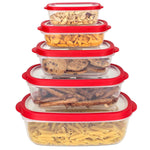 Load image into Gallery viewer, Home Basics 5 Piece Spill-Proof  Rectangular Plastic Food Storage  Container with Ventilated, Snap-On  Lids, Red $7.50 EACH, CASE PACK OF 12
