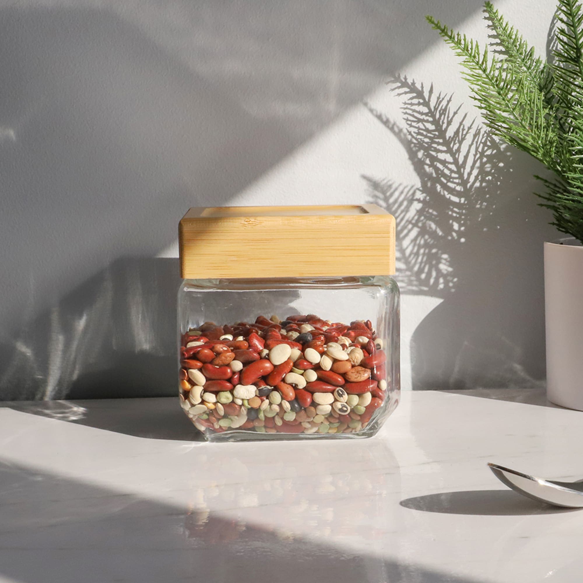 Square Glass Jar with Bamboo Lid, small