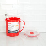 Load image into Gallery viewer, Home Basics 24 oz. Plastic Microwaveable Soup Mug, Red/Clear $2.00 EACH, CASE PACK OF 24
