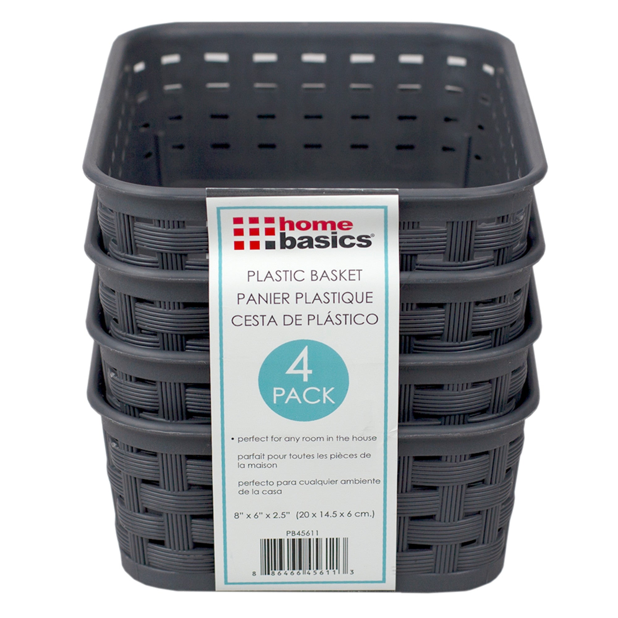 Home Basics Crossweave 7.75" x 5.25" x 2.5"  Multi-Purpose Stackable Plastic Storage Basket, (Pack of 4) - Assorted Colors