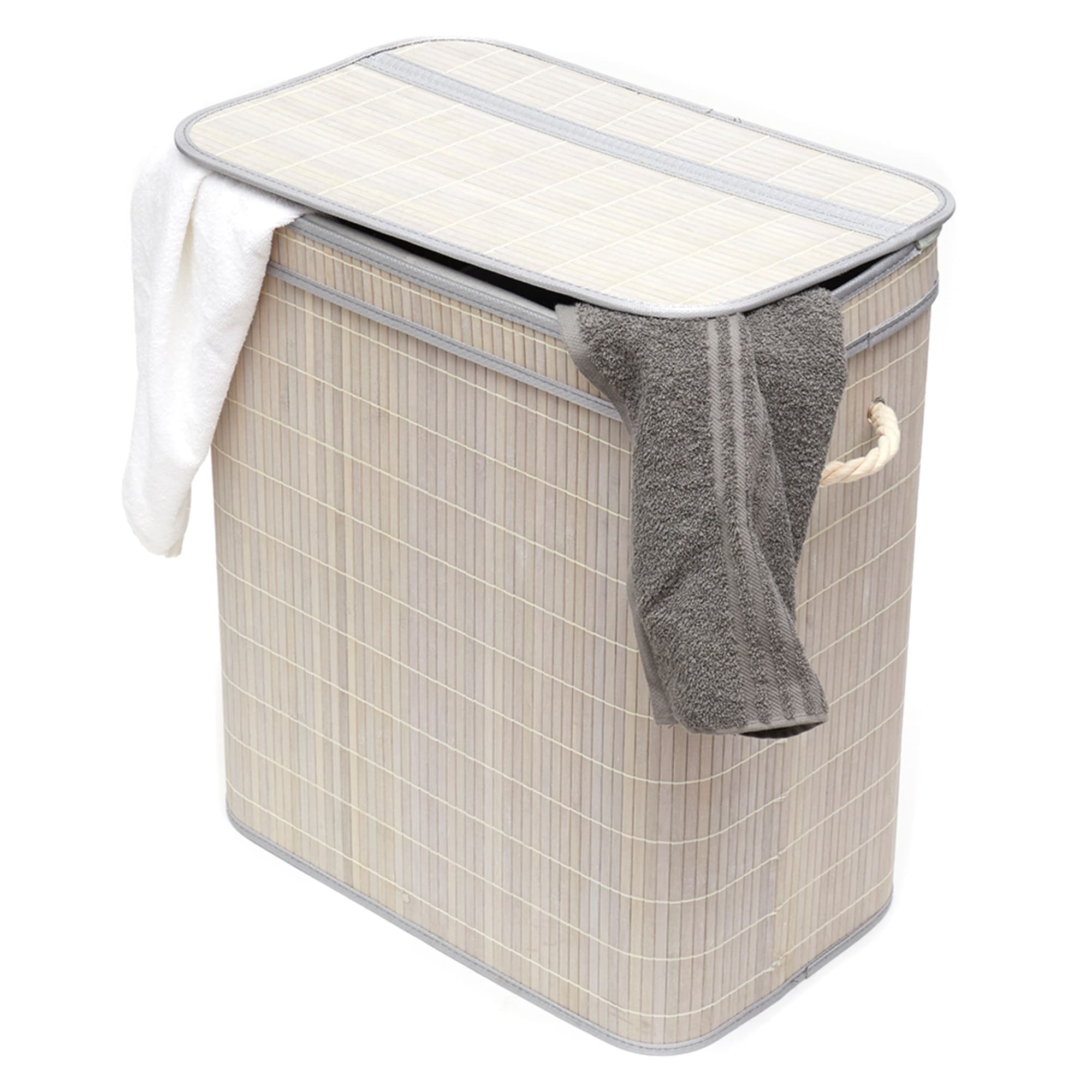 Home Basics 2 Compartment Folding Rectangle Bamboo Hamper with Liner, Grey $25.00 EACH, CASE PACK OF 6