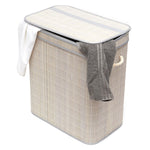 Load image into Gallery viewer, Home Basics 2 Compartment Folding Rectangle Bamboo Hamper with Liner, Grey $25.00 EACH, CASE PACK OF 6
