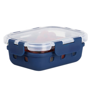 Michael Graves Design Rectangle Small 12 Ounce High Borosilicate Glass Food Storage Container with Plastic Lid, Indigo $5.00 EACH, CASE PACK OF 12