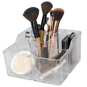 Home Basics 4 Divided Compartment Extra Large Capacity Makeup Cosmetic Holder Storage Organizer, Clear $6.00 EACH, CASE PACK OF 12