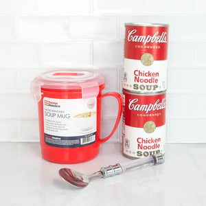 Home Basics 24 oz. Plastic Microwaveable Soup Mug, Red/Clear $2.00 EACH, CASE PACK OF 24