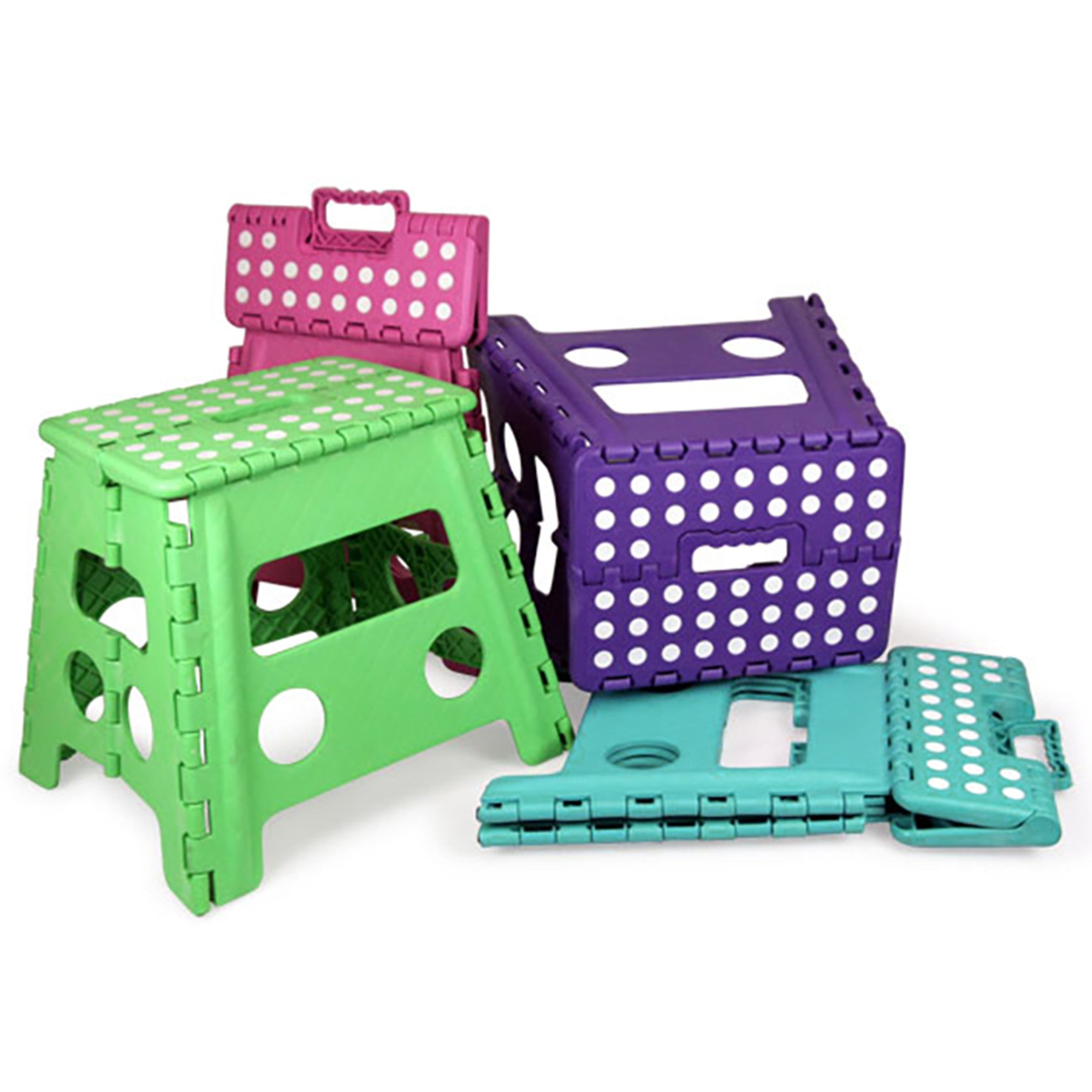 Home Basics Large Plastic Folding Stool with Non-Slip Dots - Assorted Colors