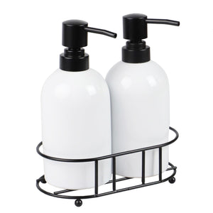 Home Basics 2 Piece Ceramic Soap Dispenser Set with Metal Caddy, White $10.00 EACH, CASE PACK OF 6