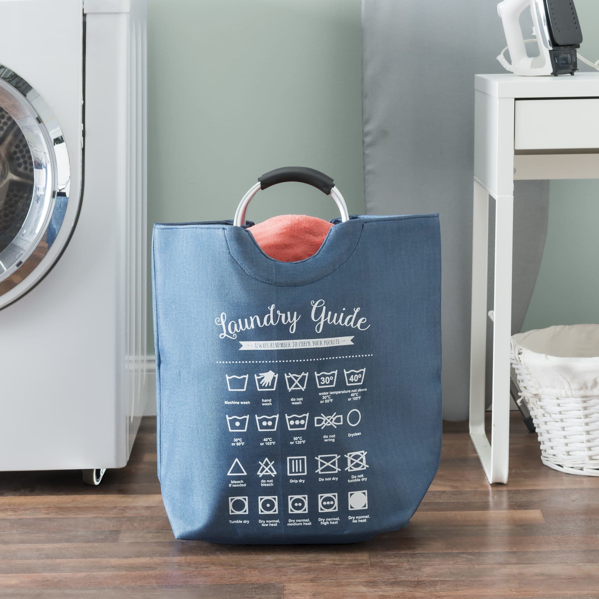 Home Basics Laundry Guide Canvas Hamper Tote with Soft Grip Handles, Navy $12 EACH, CASE PACK OF 6