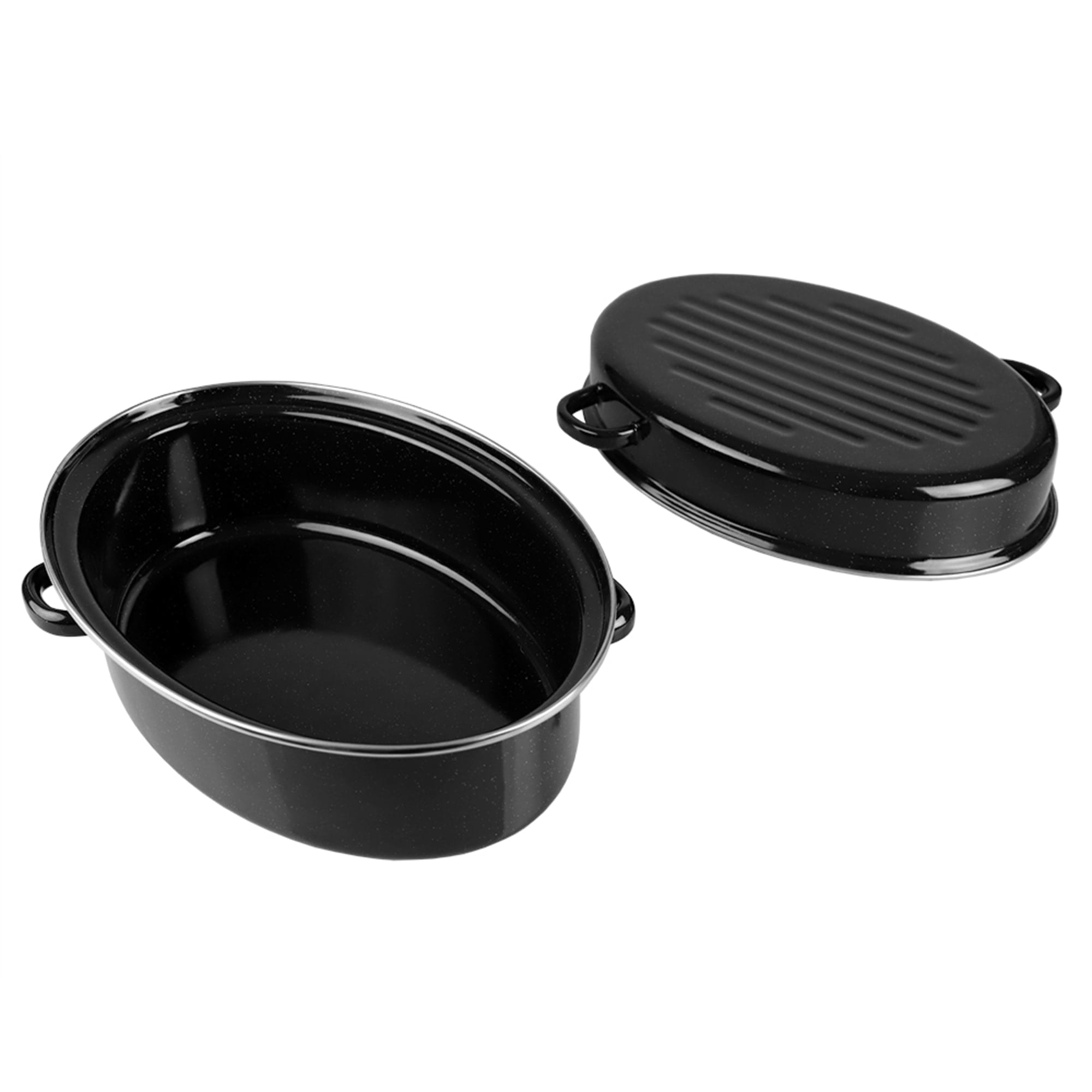 Home Basics Deep Oval Natural Non-Stick 14” Enameled Carbon Steel Roaster Pan with Lid, Black $25.00 EACH, CASE PACK OF 3