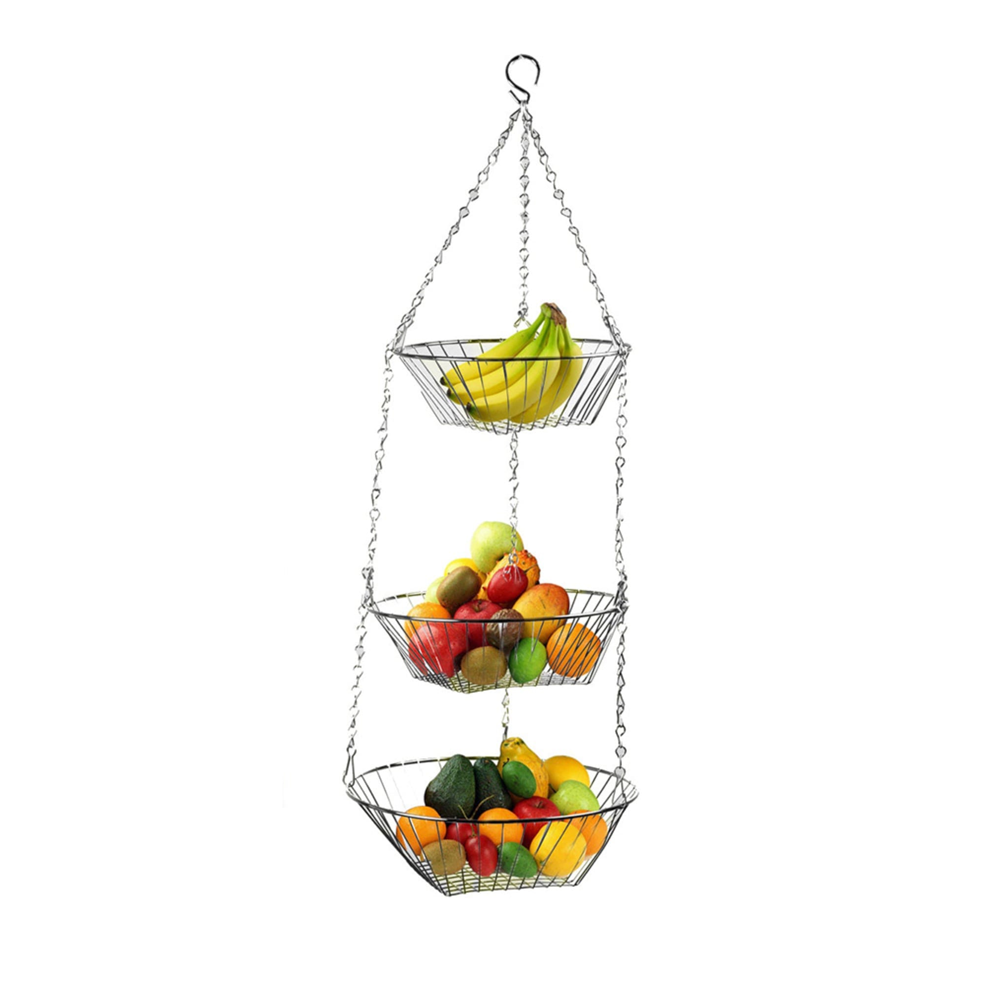 Home Basics  3 Tier Wire Hanging Round Fruit Basket, Chrome $8.00 EACH, CASE PACK OF 12
