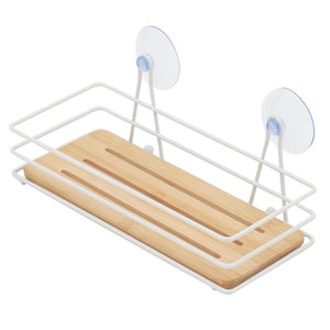 Home Basics Bamboo Shower Caddy Shelf with 2 Suction Cups, Natural, SHOWER