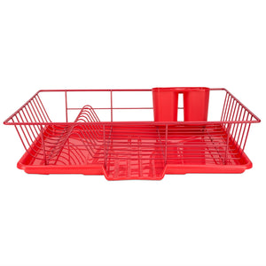 Home Basics 3 Piece Vinyl Dish Drainer with Self-Draining Drip Tray, Red $10.00 EACH, CASE PACK OF 6