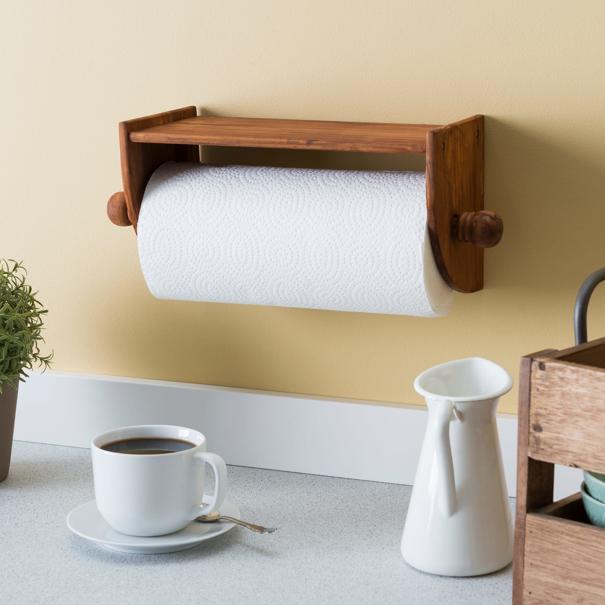 Home Basics Quick Install Rustic Pine Wood Wall Mounted Paper Towel Holder with Flat Top, Brown $5.00 EACH, CASE PACK OF 12