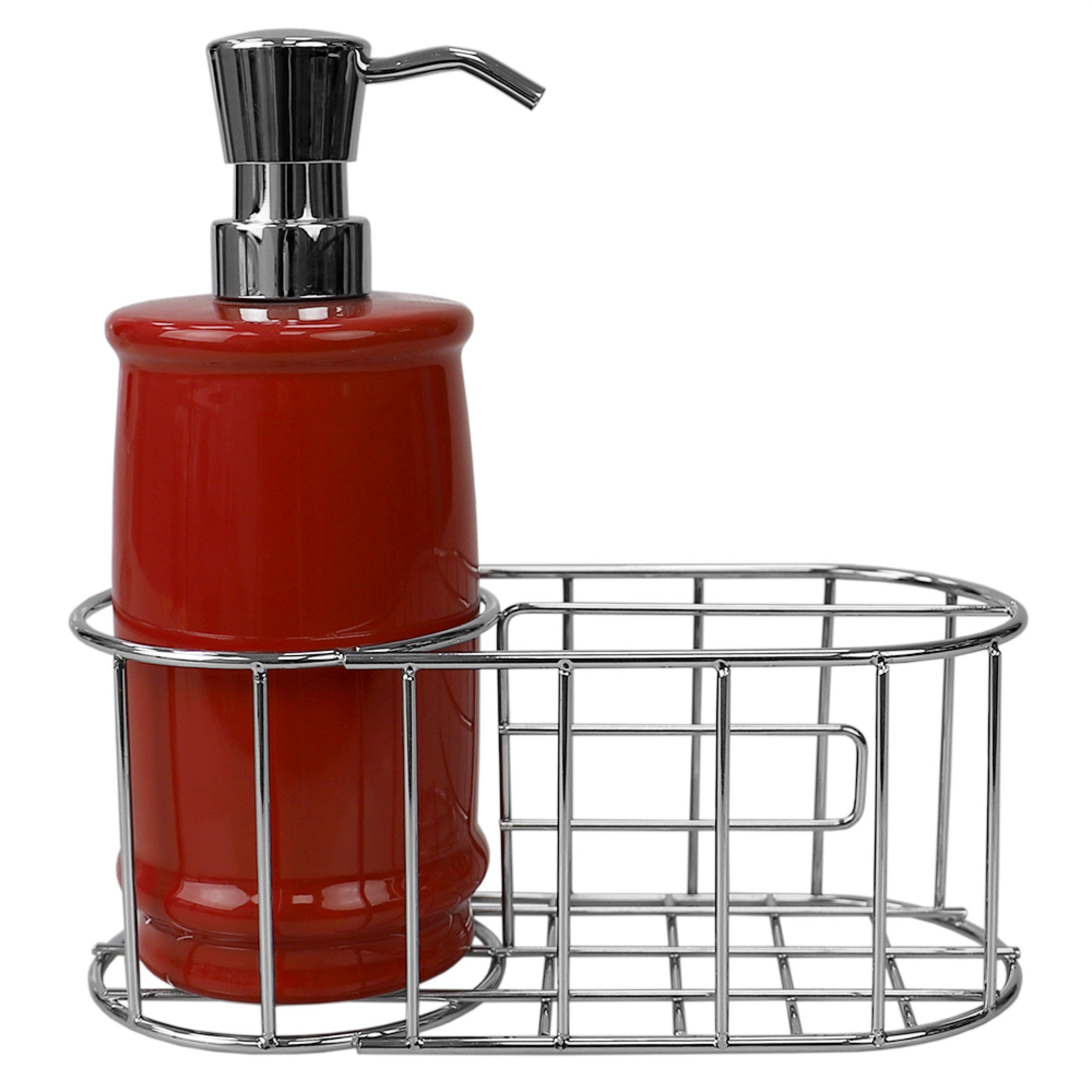 Home Basics 8 Oz Ceramic Soap Dispenser with Metal Caddy - Assorted Colors
