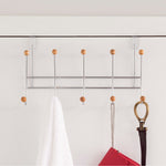 Load image into Gallery viewer, Home Basics 5 Wooden Dual Hook Over the Door Steel Organizing Rack $5.00 EACH, CASE PACK OF 24
