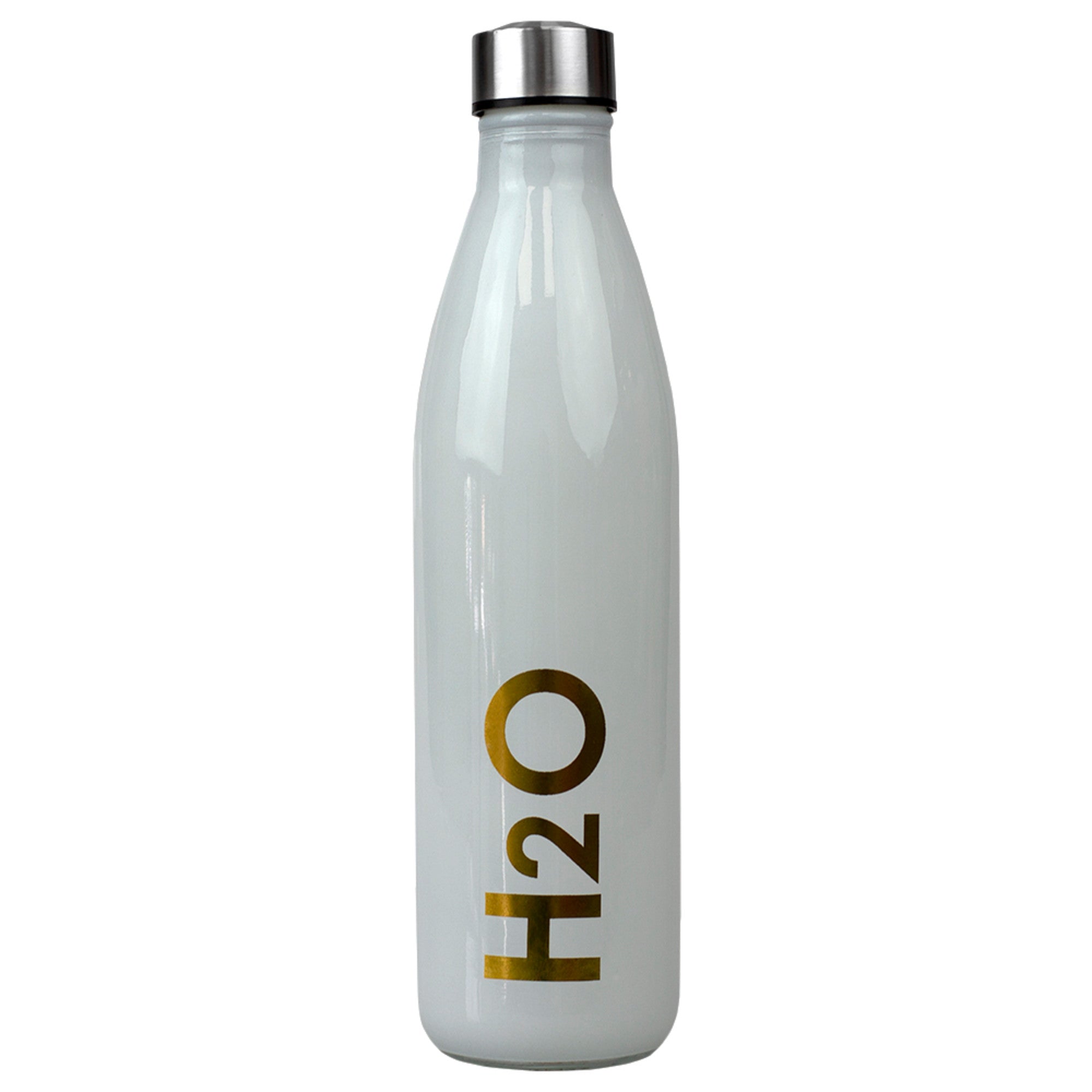 Home Basics H2O 32 oz.  Glass Travel Water Bottle with Easy Twist on Leak Proof Steel Cap - Assorted Colors