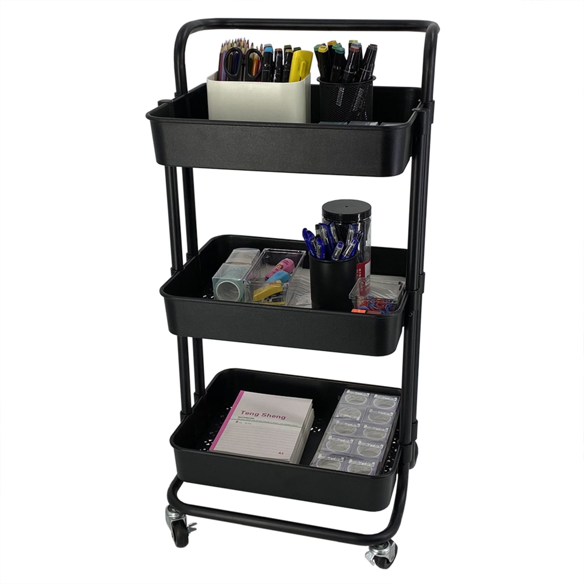 Home Basics 3 Tier Rolling Utility Cart with 2 Locking Wheels, Black $25.00 EACH, CASE PACK OF 3