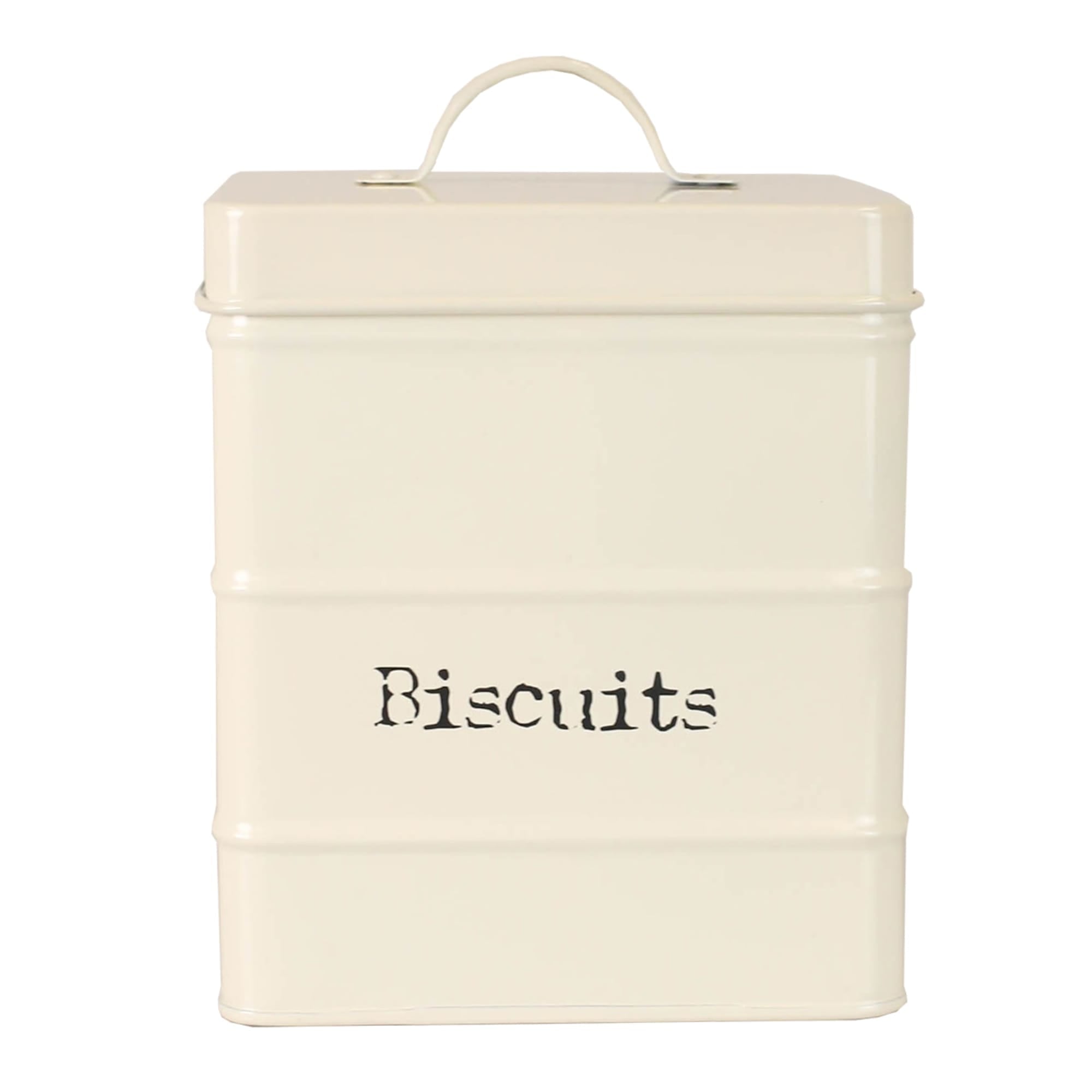 Home Basics Biscuits 2.8 LT Large Vintage Retro Enamel High Strength Tin Square Canister with Tight-Fit Lid and Easy Lift Handle, Ivory $6.00 EACH, CASE PACK OF 8