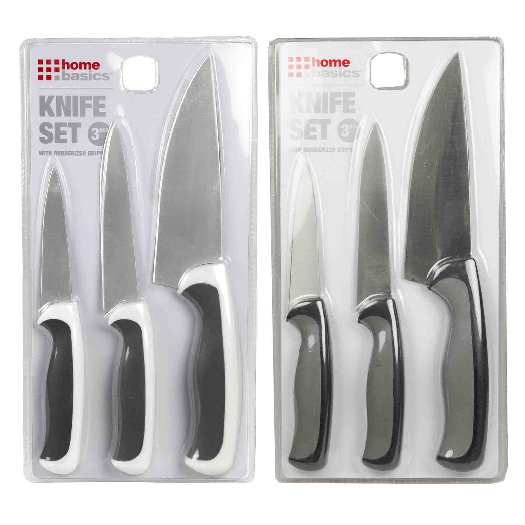 Home Basics Stainless Steel 3 Piece Knife Set - Assorted Colors