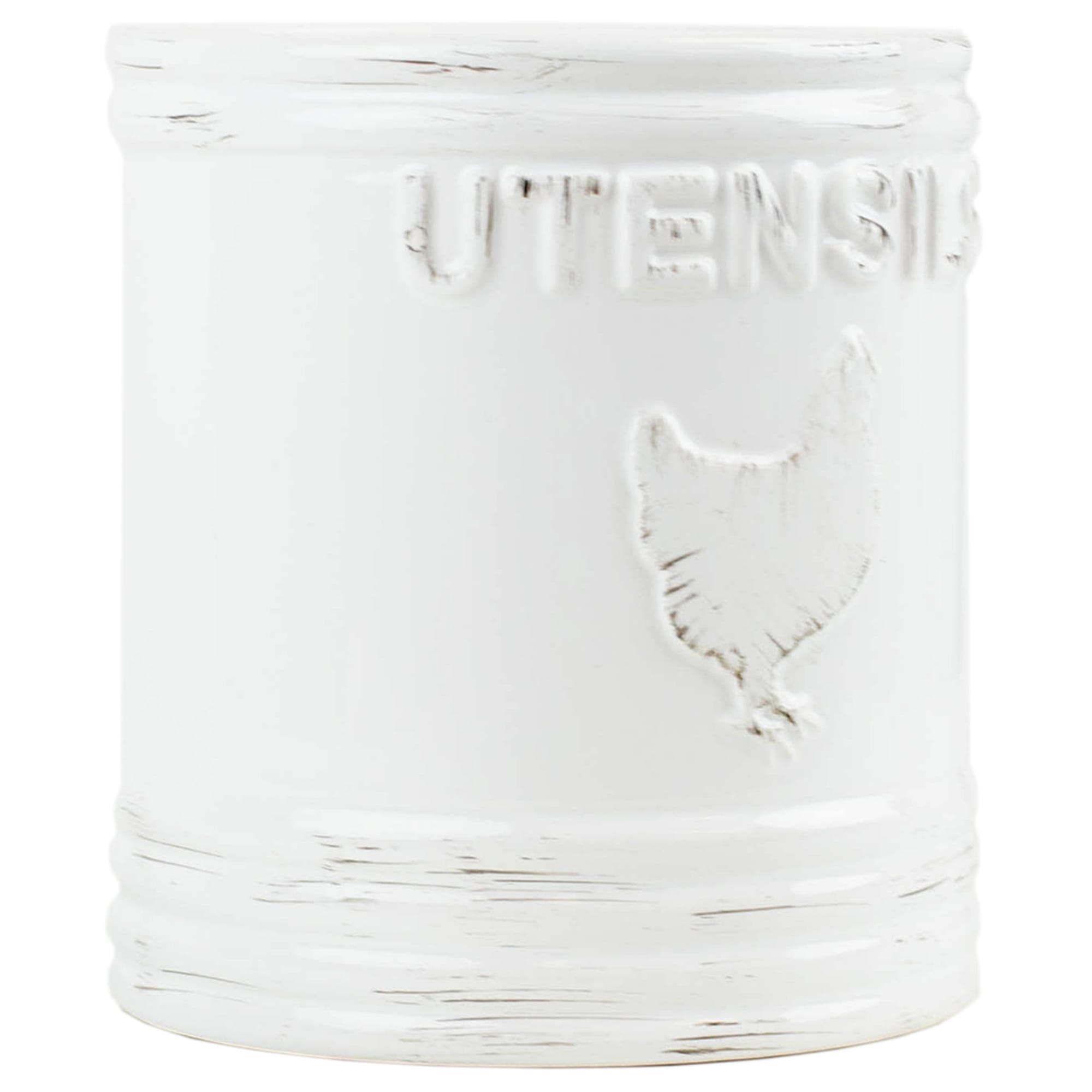 Home Basics Rustic Chic Rooster Ceramic Utensil Crock, White $10 EACH, CASE PACK OF 6