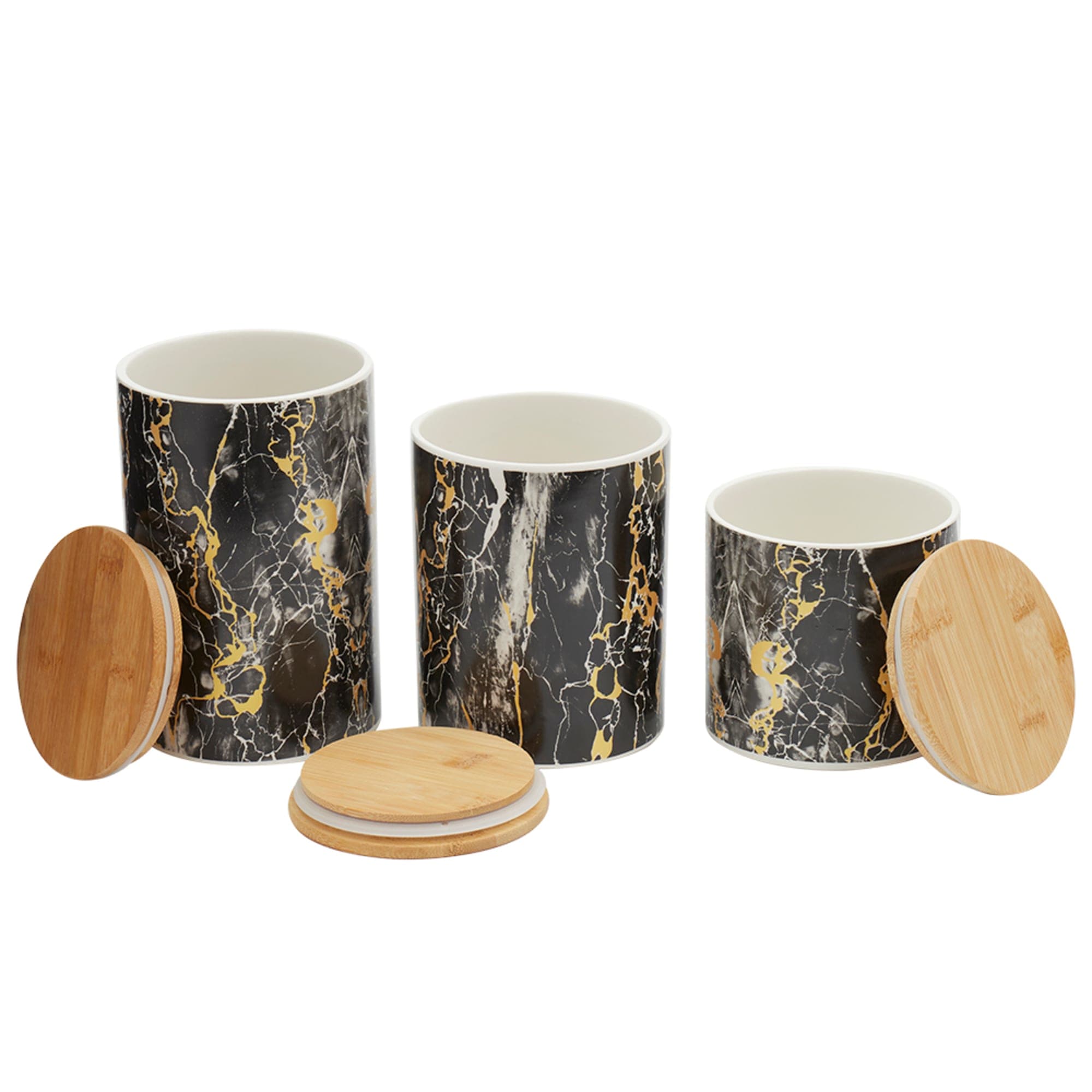 Home Basics Printed Marble 3 Piece Ceramic Canister Set with Bamboo Top, Black $20.00 EACH, CASE PACK OF 3