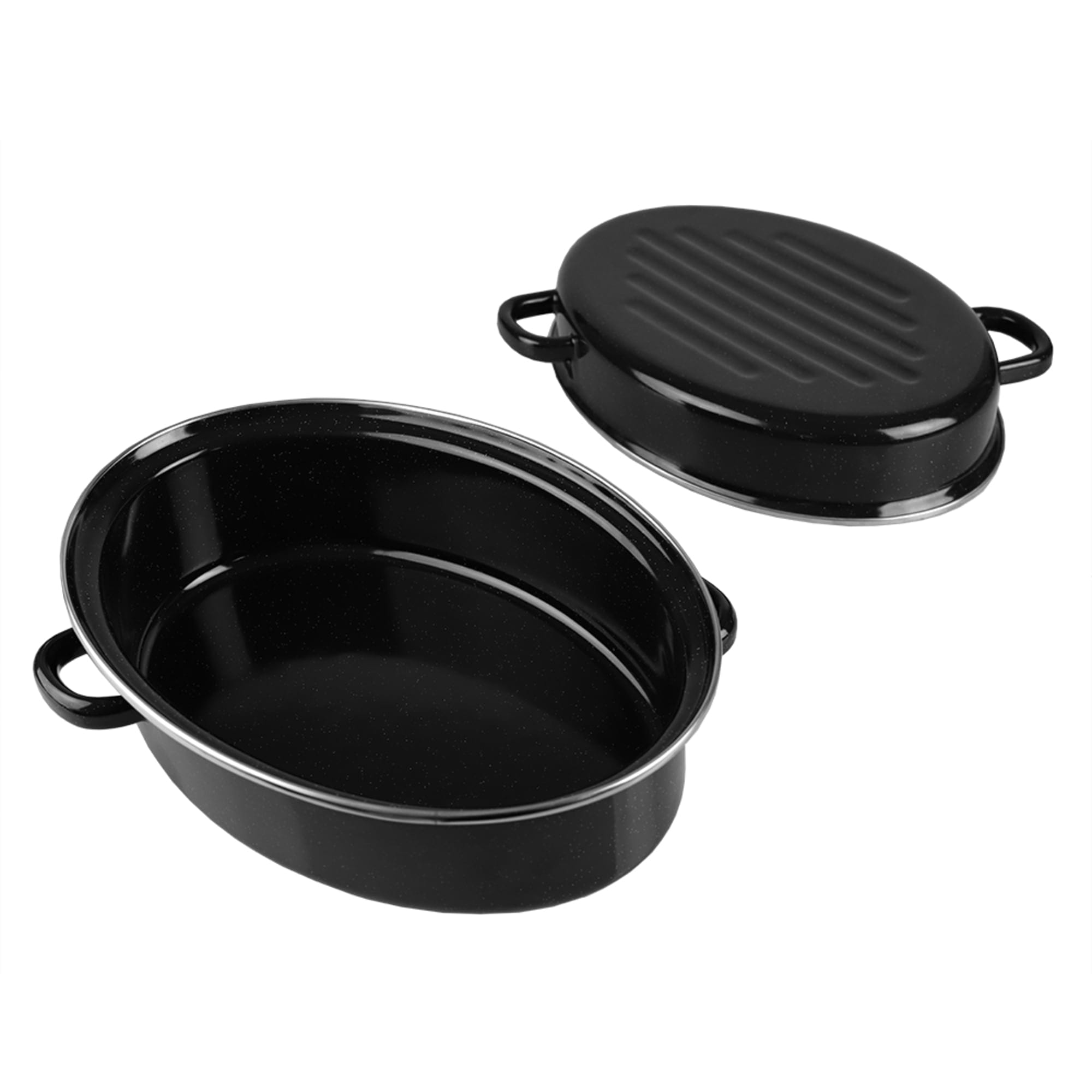 Home Basics Deep Oval Natural Non-Stick 12” Enameled Carbon Steel Roaster Pan with Lid, Black $20.00 EACH, CASE PACK OF 4
