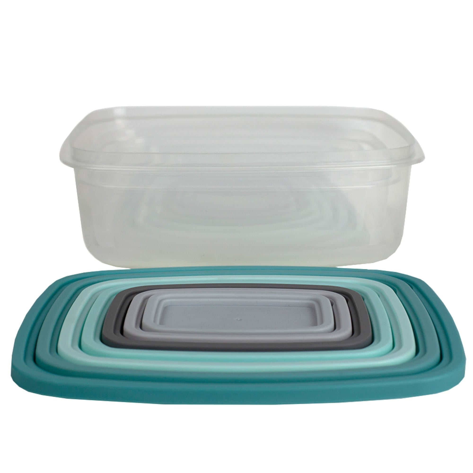 Home Basics 14 Piece Plastic Food Storage Container Set with Secure Fit Plastic Lids, Multi-Color $5.00 EACH, CASE PACK OF 12