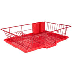 Load image into Gallery viewer, Home Basics 3 Piece Vinyl Dish Drainer with Self-Draining Drip Tray, Red $10.00 EACH, CASE PACK OF 6

