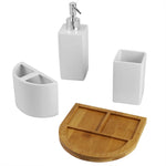 Load image into Gallery viewer, Home Basics Serene Scandinavian 4 Piece Ceramic Bath Accessory Set with Bamboo Tray, White $10 EACH, CASE PACK OF 1
