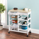 Load image into Gallery viewer, Home Basics Oak Top Rolling Kitchen Trolley with Two Drawers and Three Baskets, White $100.00 EACH, CASE PACK OF 1
