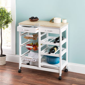 Home Basics Oak Top Rolling Kitchen Trolley with Two Drawers and Three Baskets, White $100.00 EACH, CASE PACK OF 1