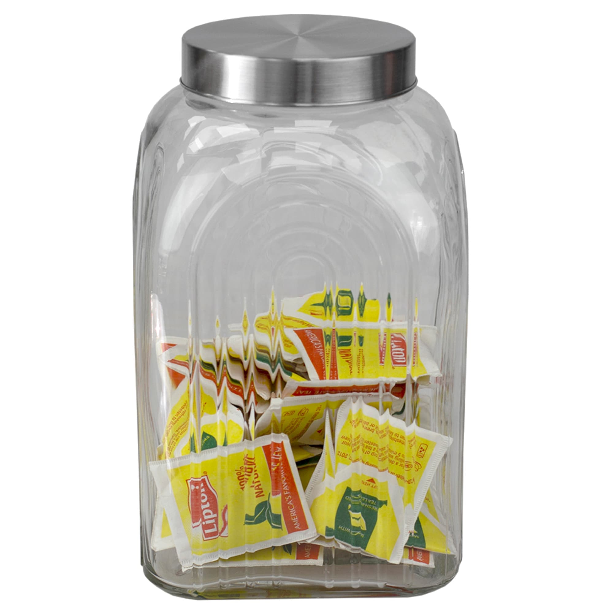 Home Basics Heritage 4.8 LT Glass Jar with Silver Lid $7.00 EACH, CASE PACK OF 6