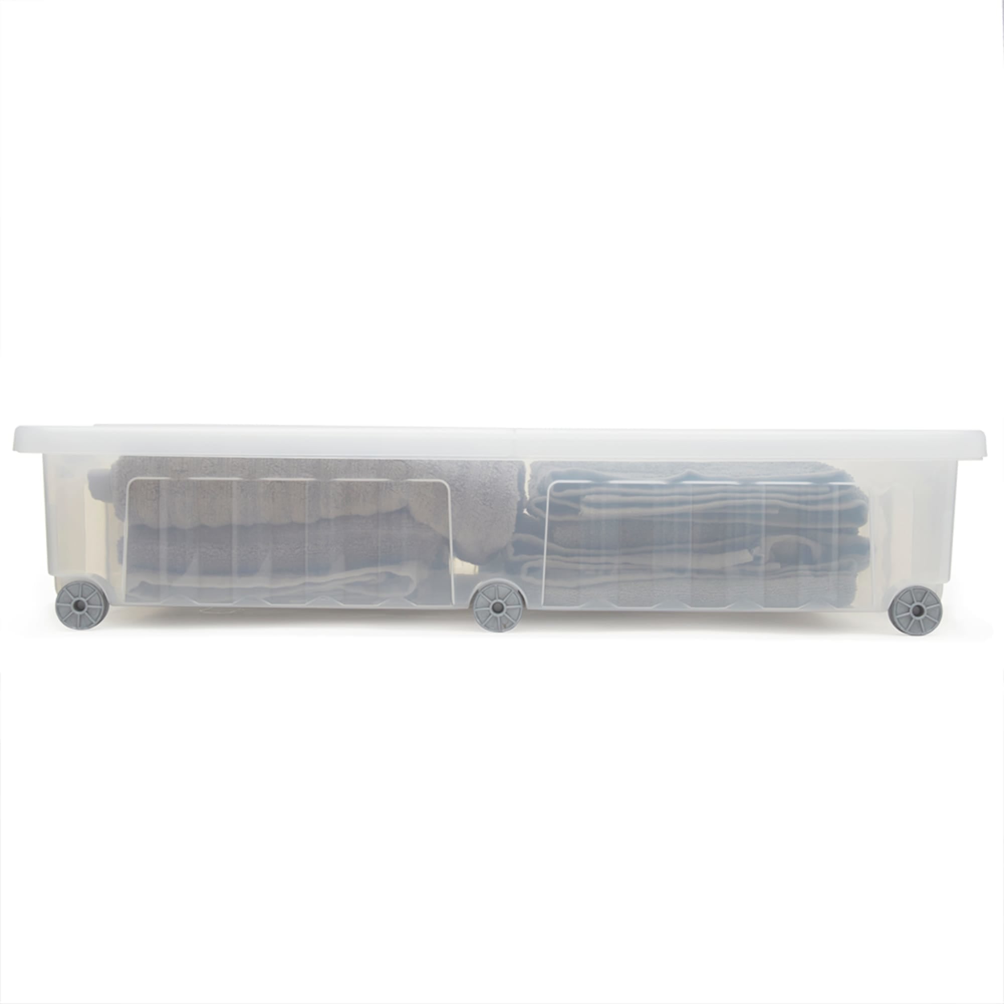 Home Basics 45L Under The Bed Storage Box with Wheels, Clear $25 EACH, CASE PACK OF 6