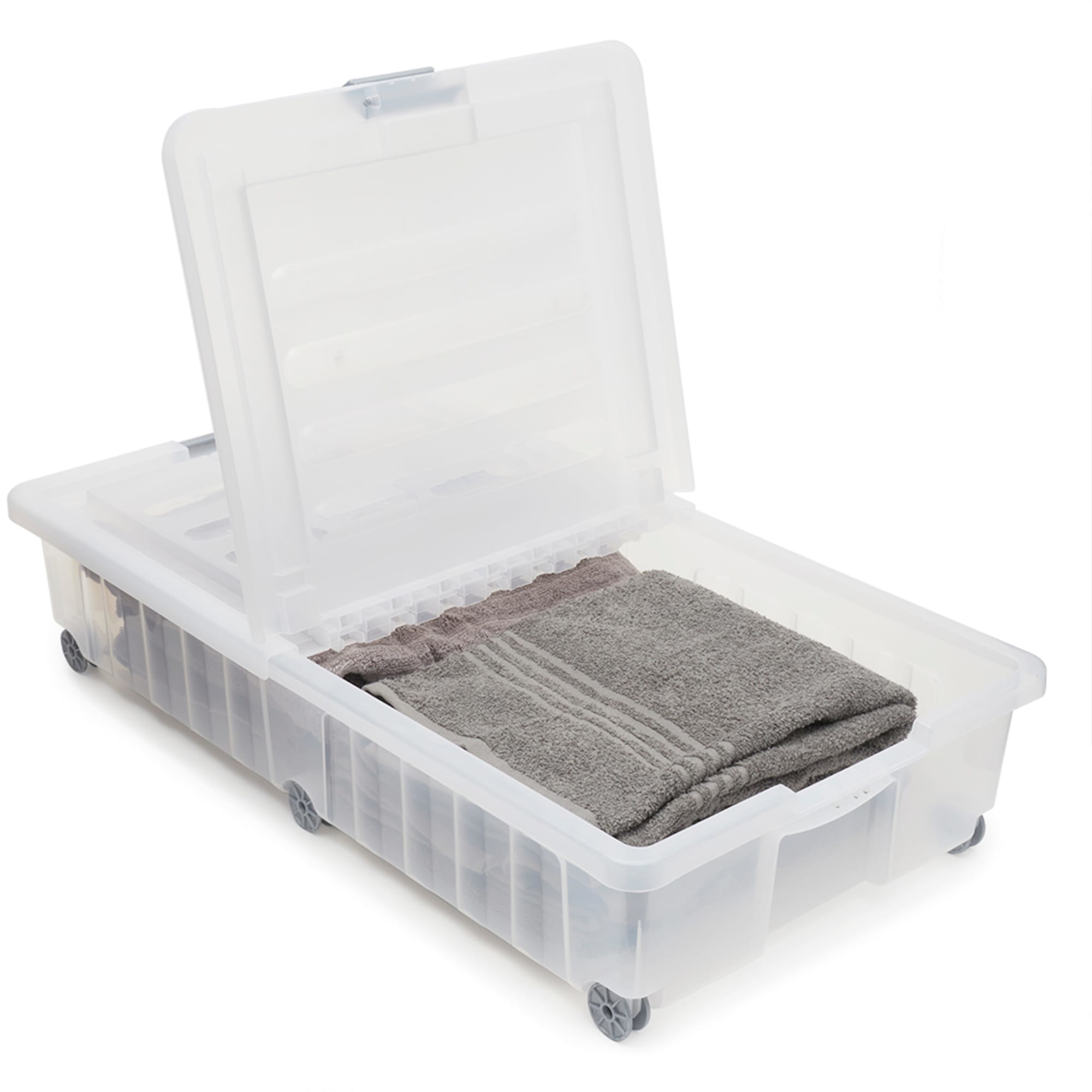 Home Basics 45L Under The Bed Storage Box with Wheels, Clear $25 EACH, CASE PACK OF 6