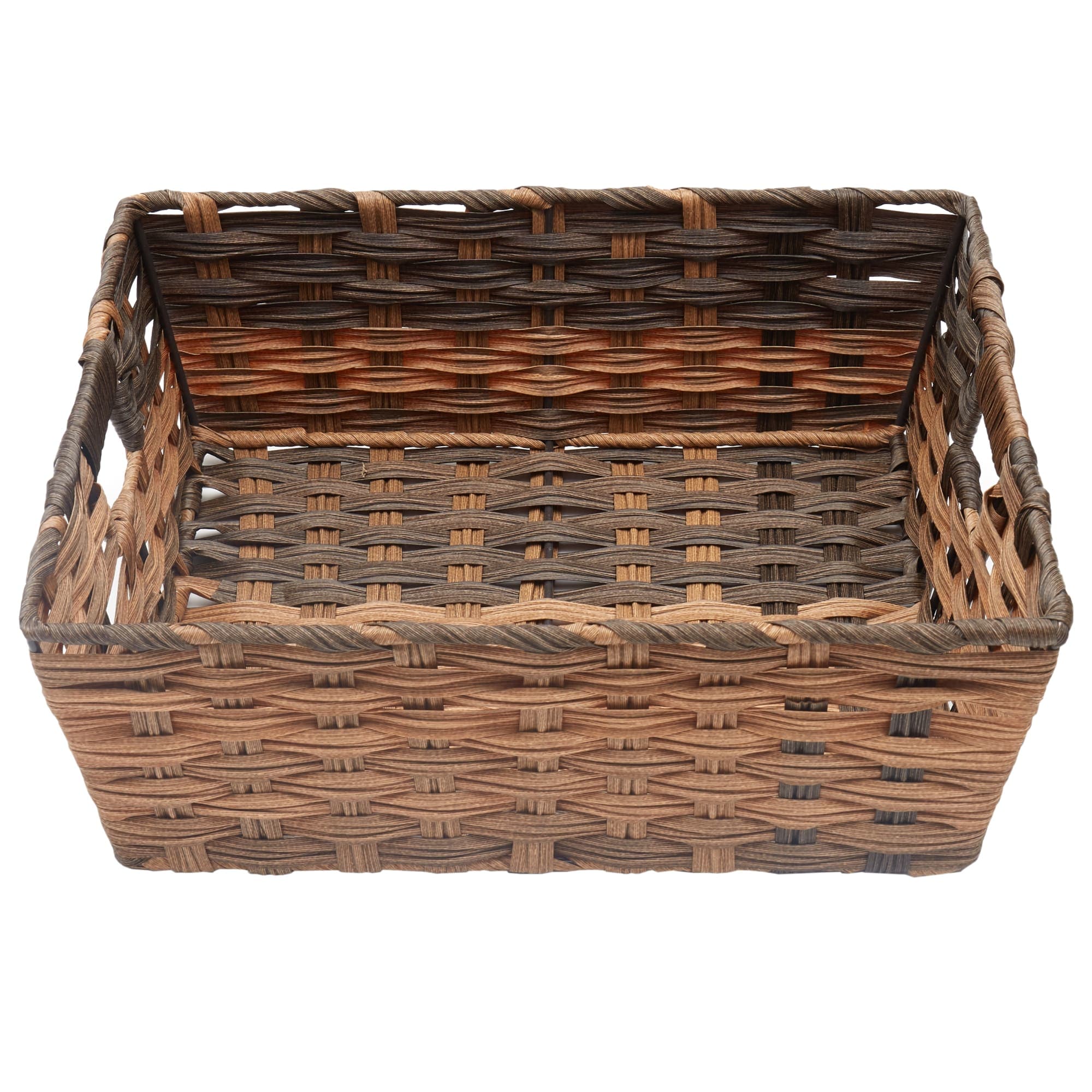 Home Basics Large Faux Rattan Basket with Cut-out Handles, Coffee $10.00 EACH, CASE PACK OF 6