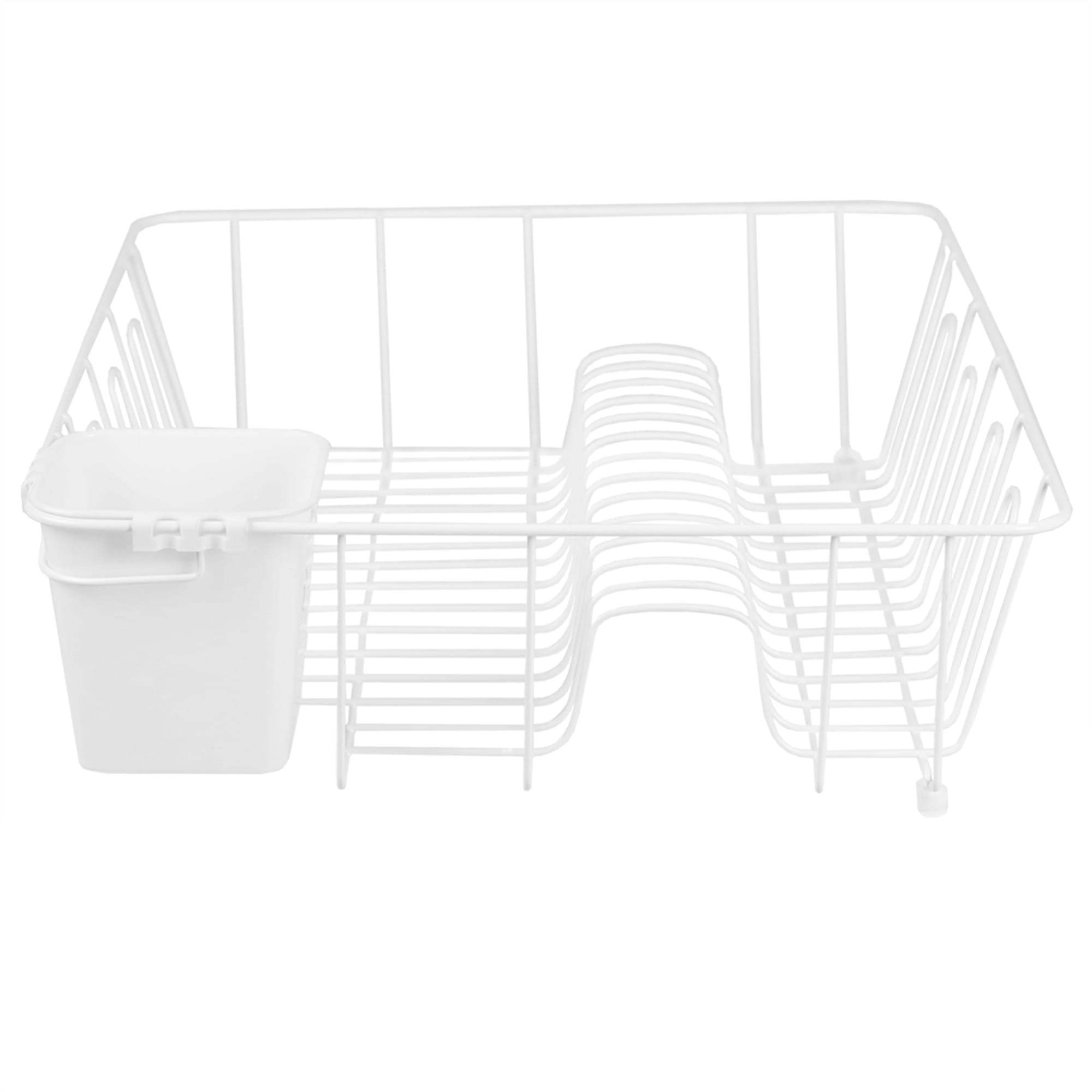 HOME BASICS home basics plastic 2-tier dish drainer rack, air drying and  organizing dishes, side mounted cutlery holder, white