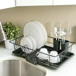 Home Basics 3 Piece  Vinyl Dish Drainer with Self-Draining Drip Tray, Black
 $10.00 EACH, CASE PACK OF 6