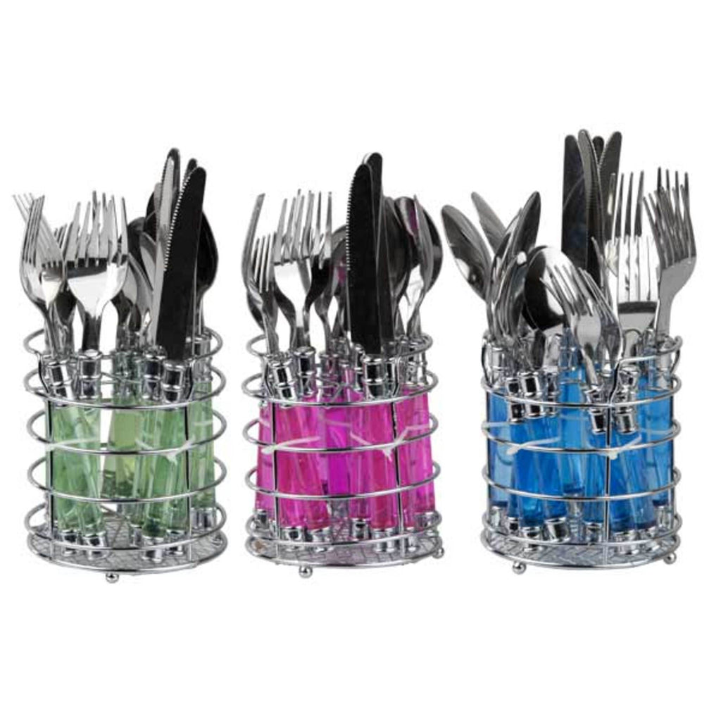 Home Basics 20 Piece Flatware Set with Caddy - Assorted Colors