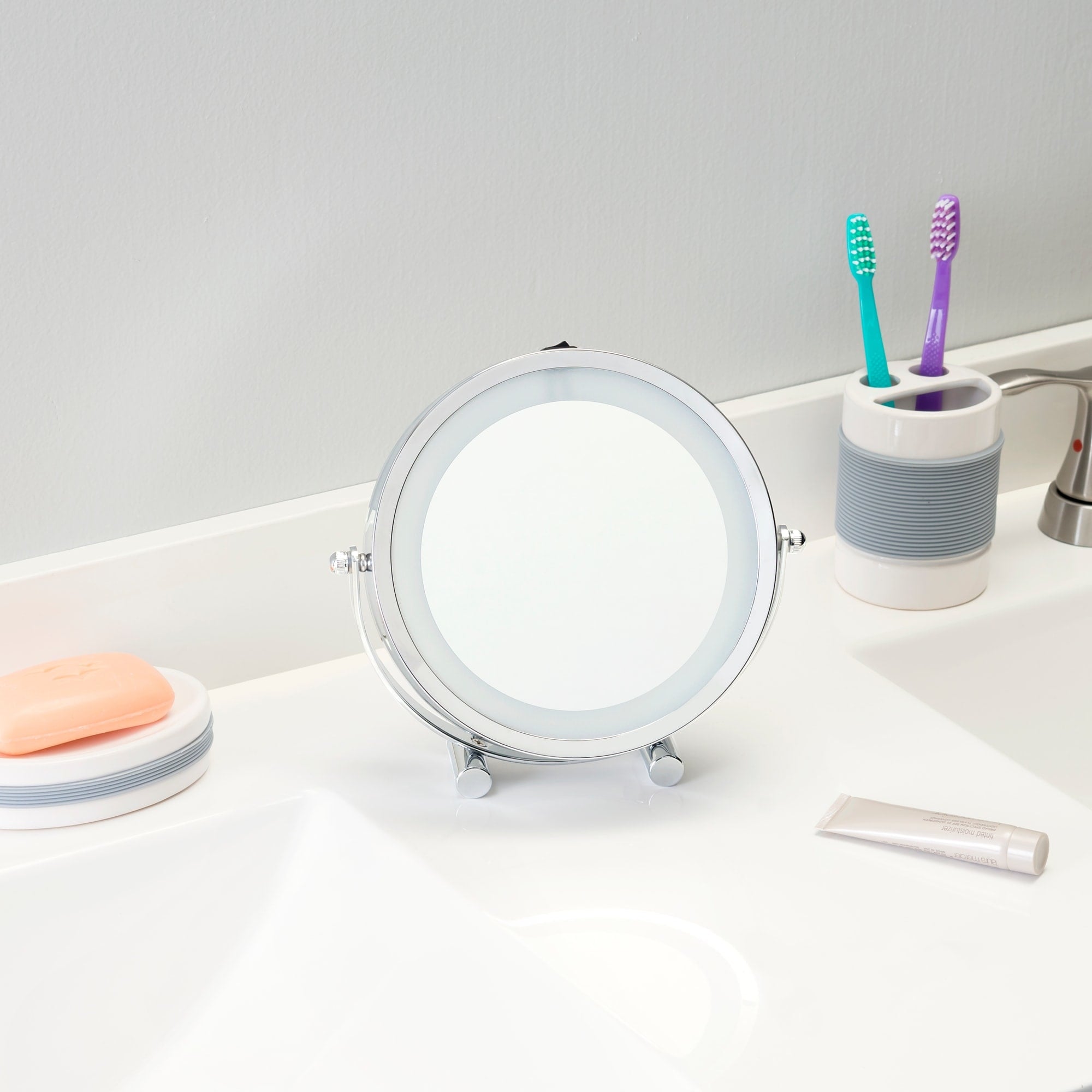 Home Basics Double Sided Cosmetic Countertop Handheld Mirror with LED Light, Chrome $15.00 EACH, CASE PACK OF 6