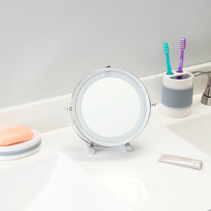 Home Basics Double Sided Cosmetic Countertop Handheld Mirror with LED Light, Chrome $15.00 EACH, CASE PACK OF 6