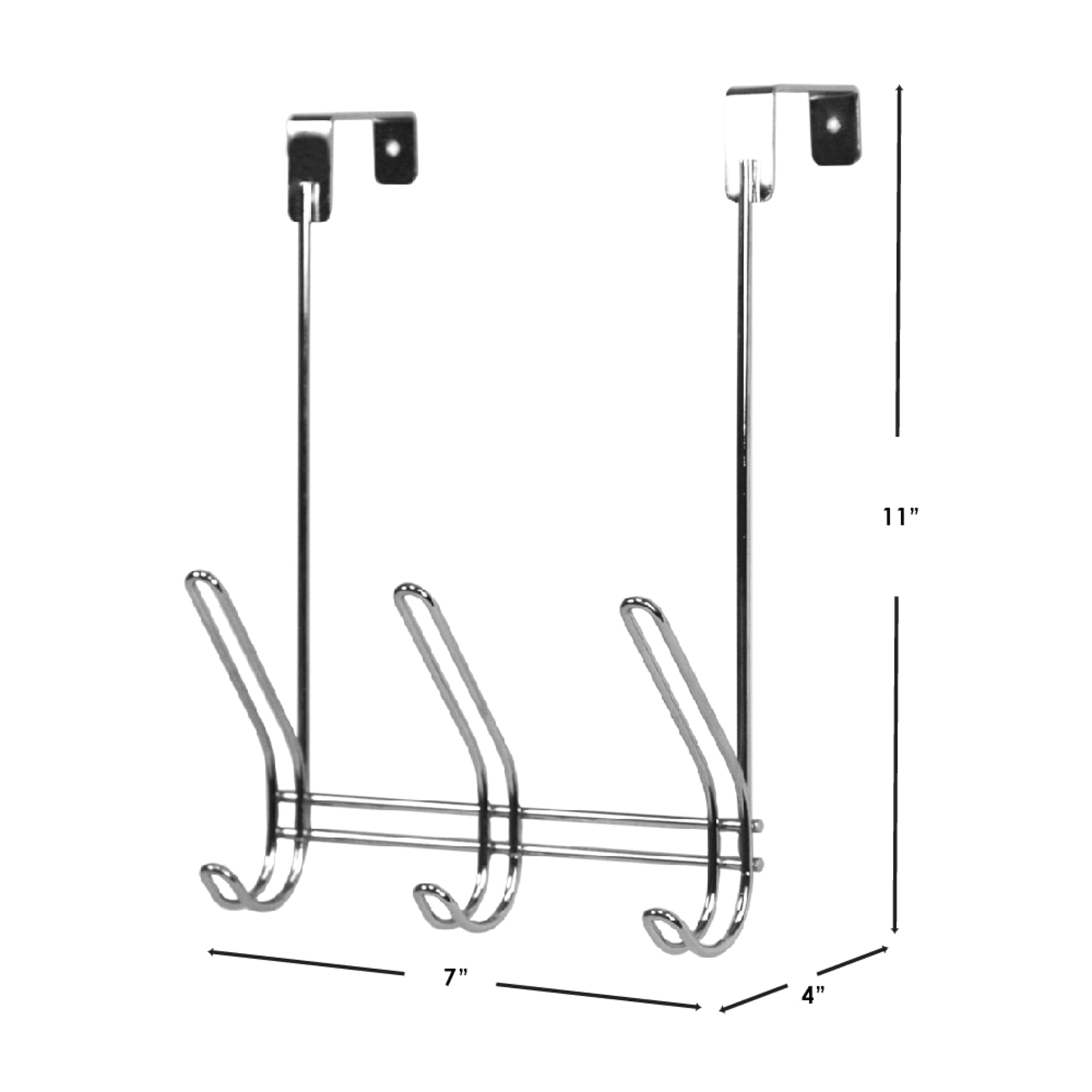 Home Basics 3 Dual Hook Over the Door Steel Organizing Rack, Chrome $3.00 EACH, CASE PACK OF 24