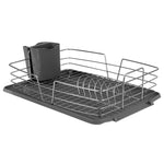 Load image into Gallery viewer, Michael Graves Design Deluxe Dish Rack with Satin Nickel Finish Wire and Removable Dual Compartment Utensil Holder, Grey/Silver $12.00 EACH, CASE PACK OF 6
