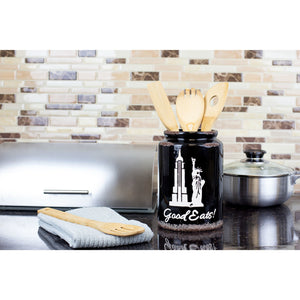 Home Basics NYC Good Eats! Ceramic Utensil Crock, Black $8 EACH, CASE PACK OF 6