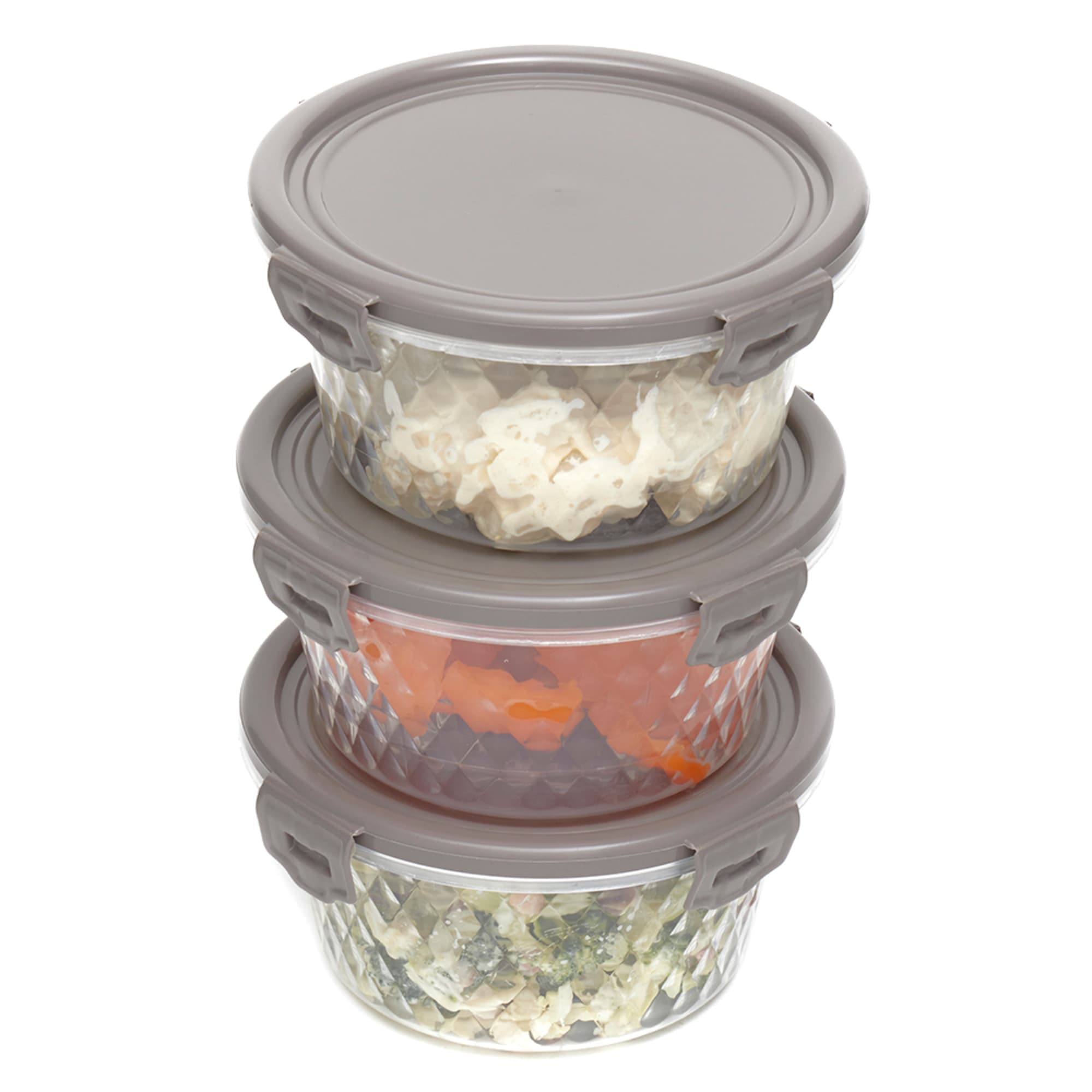 Home Basics Crystal 3 Piece Round Food Storage Containers with Locking Lids, (18 oz) $3 EACH, CASE PACK OF 6