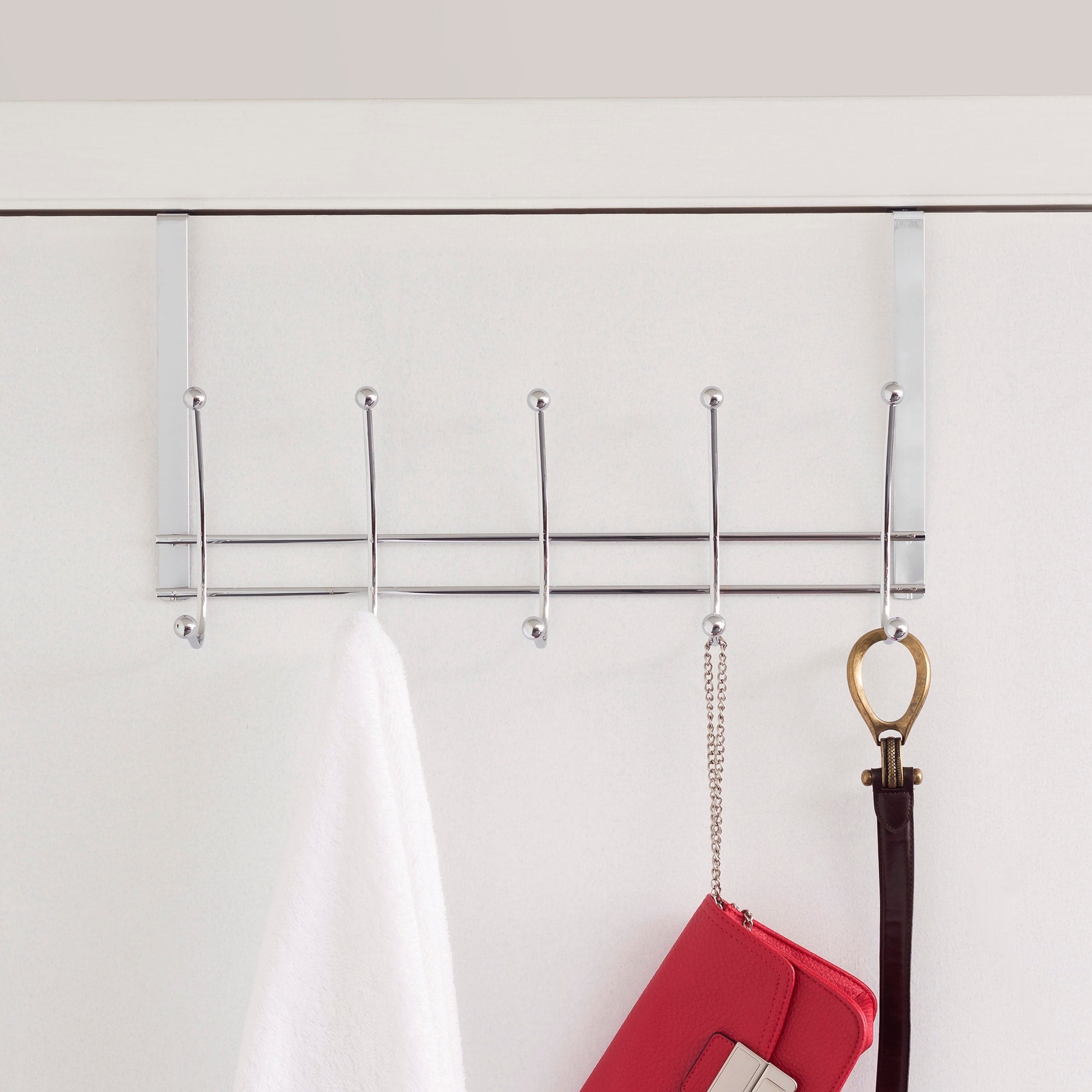 Home Basics Chrome Plated Steel Over the Door 5 hook Hanging Rack $8.00 EACH, CASE PACK OF 12