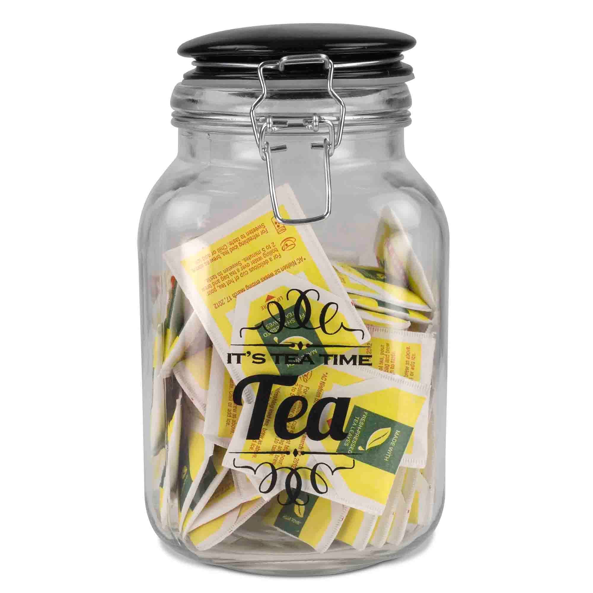 Home Basics Tea Time 67.6 oz. Glass Jar with Ceramic Flip Lid Top, Black $4.00 EACH, CASE PACK OF 6