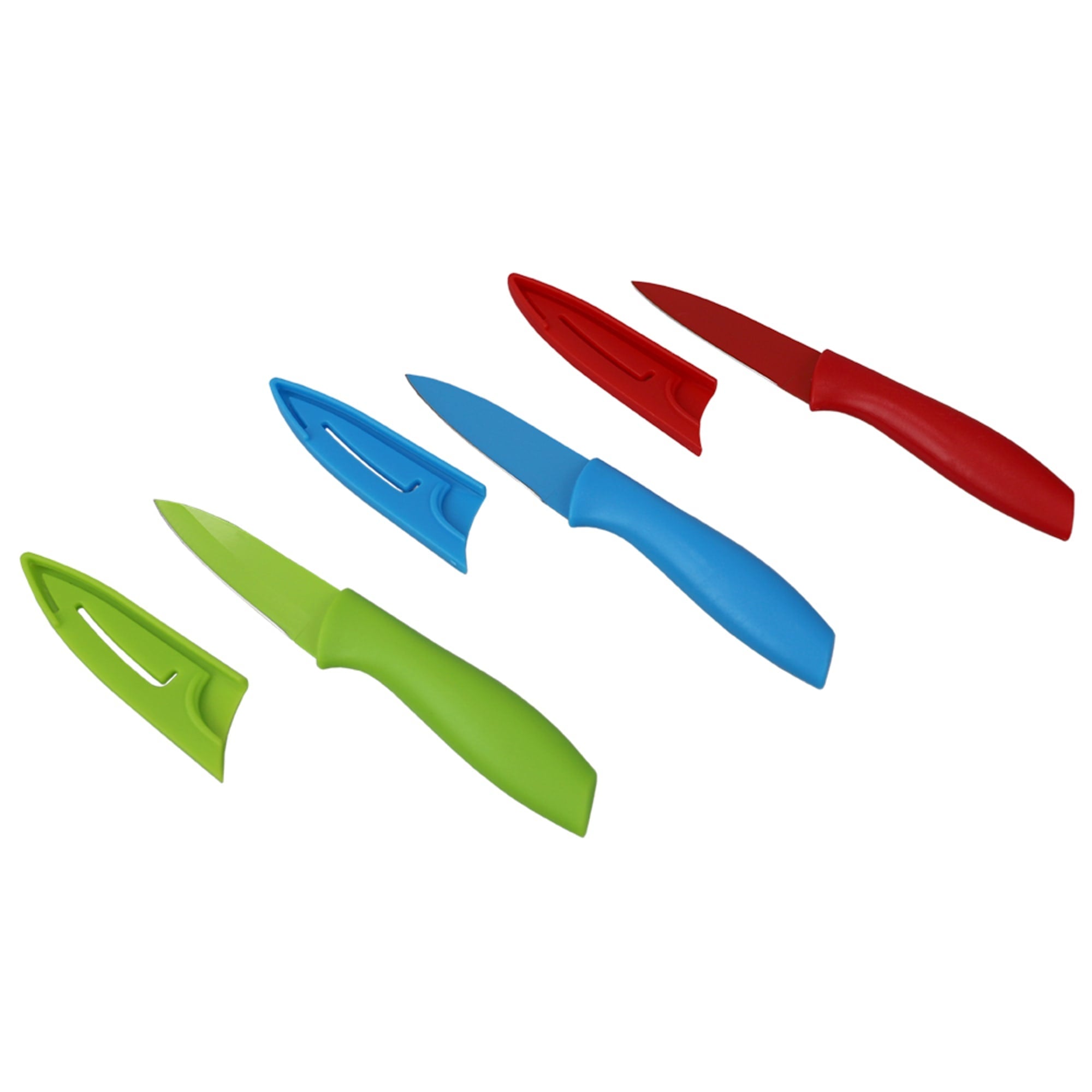 Home Basics 3.5" Stainless Steel Paring Knife with Soft Grip Plastic Handles and Matching Protective Knife Storage Covers, (Set of 3), Multi-Color $4.00 EACH, CASE PACK OF 12