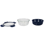Load image into Gallery viewer, Michael Graves Design Round 21 Ounce High Borosilicate Glass Food Storage Container with Plastic Lid, Indigo $6.00 EACH, CASE PACK OF 12
