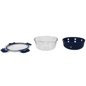 Michael Graves Design Round 21 Ounce High Borosilicate Glass Food Storage Container with Plastic Lid, Indigo $6.00 EACH, CASE PACK OF 12