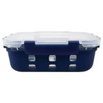 Load image into Gallery viewer, Michael Graves Design Rectangle Medium 21 Ounce High Borosilicate Glass Food Storage Container with Plastic Lid, Indigo $6.00 EACH, CASE PACK OF 12
